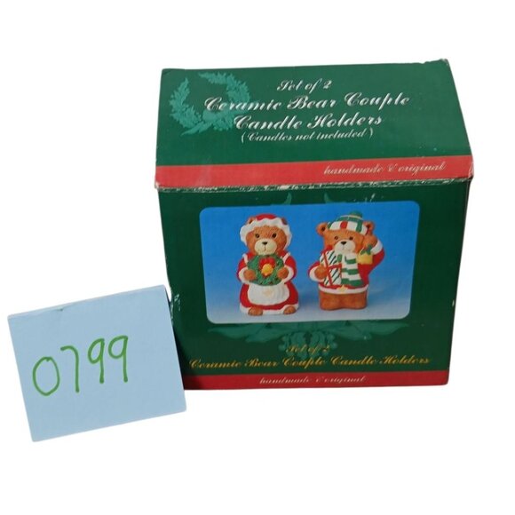 Vintage Christmas Bear Candle Holders Festive Holiday Decor Ceramic Multicolor - Picture 13 of 13